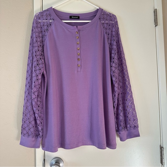 Minetom Tops - Minetom Blouse XL Lilac NWOT with Lace Sleeves